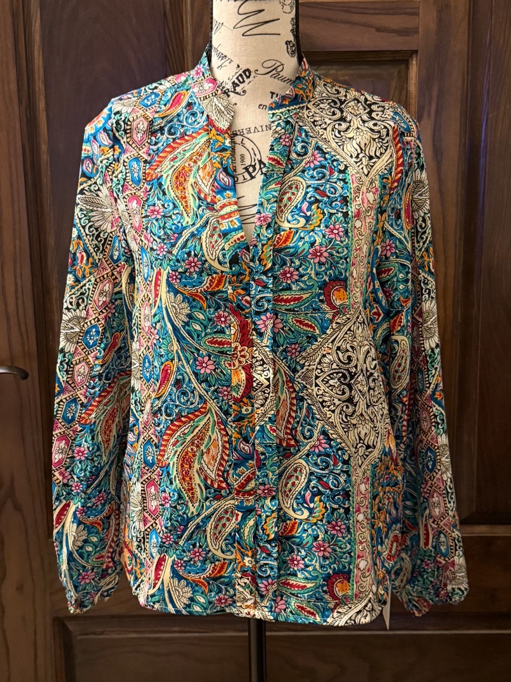 Cupshe Teal Paisley Print Button-Down Shirt with Multicolor Accents